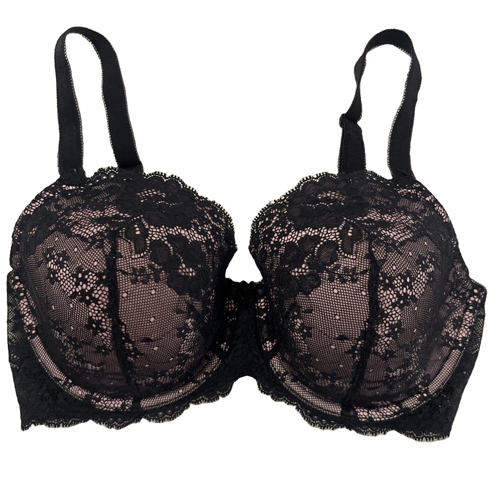 Victoria's secret Dream Angels Lined Demi 36DD Pink Black Lace Wired